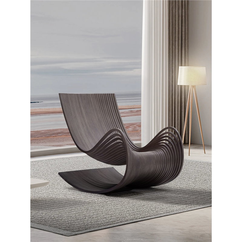 Contemporary Italian Slice Rocking Chair – Artistic Sculptural Lounge Chair with Layered Wood Design, Designer Statement Furniture for Luxury Interiors