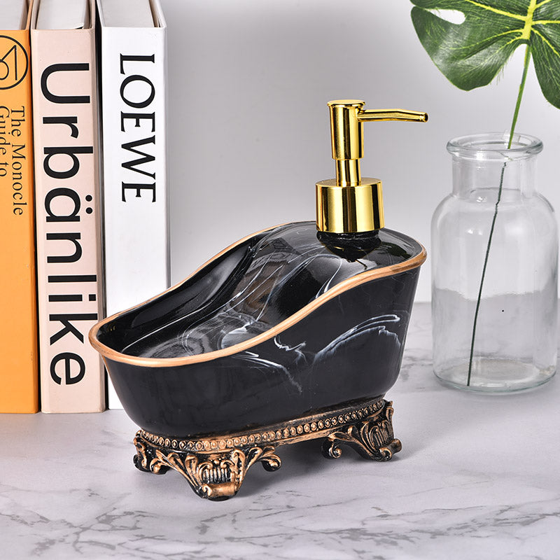 Black Marble Soap Dispenser Bottle with Pump, 600ml Luxury Refillable Lotion Container, Vintage Resin Countertop Shampoo Dispenser for Bathroom, Hotel, Salon