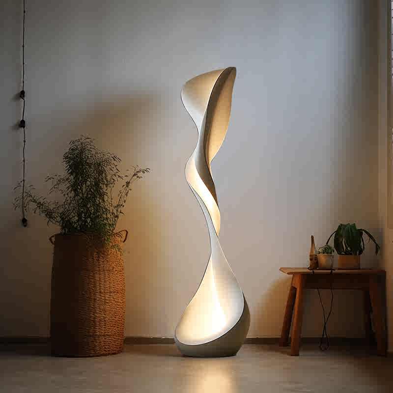 Contemporary Ceramic Sculpture Floor Lamp – Modern Twisted Art Lighting, Designer Statement Lamp for Living Rooms and Hotel Lobbies with Warm LED Light