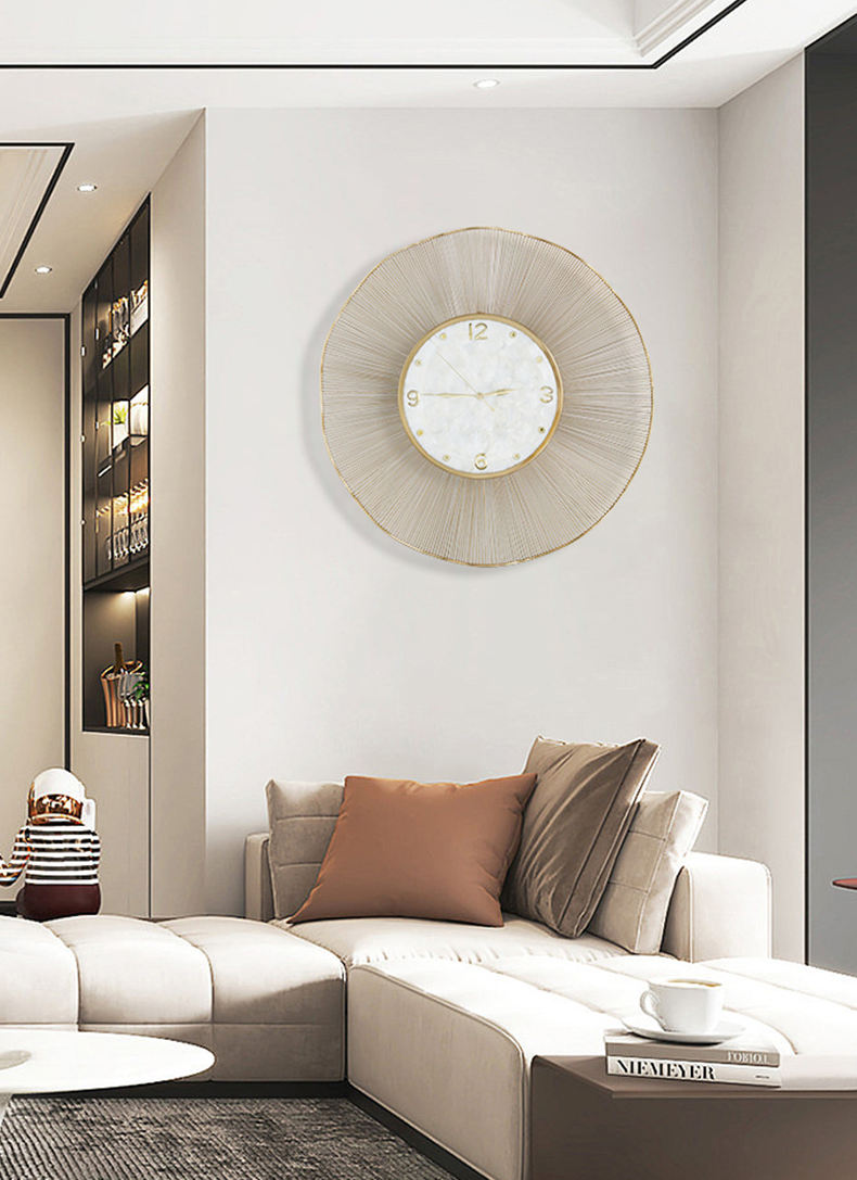 Modern Luxury Wall Clock, Gold Radiant Silent Round Clock for Living Room, Entryway & Home Office – Designer Quiet Timepiece
