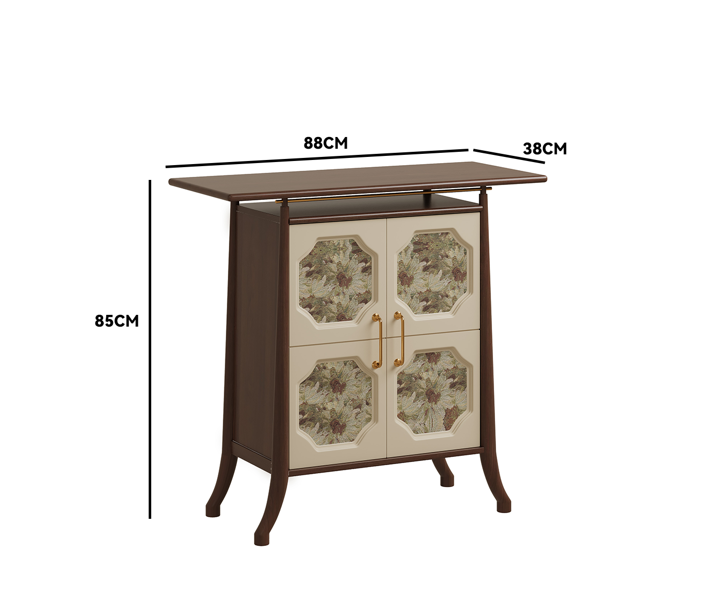 Song Dynasty Inspired Floral Octagon Console Cabinet – Natural Wood Botanical Pattern Storage Console, Traditional Asian Aesthetic Entryway Cabinet