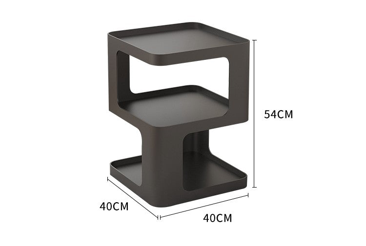 Modern S-Shaped Side Table with Triple Storage Levels, Contemporary Black Nightstand with Geometric Design, Minimalist Living Room Accent Table