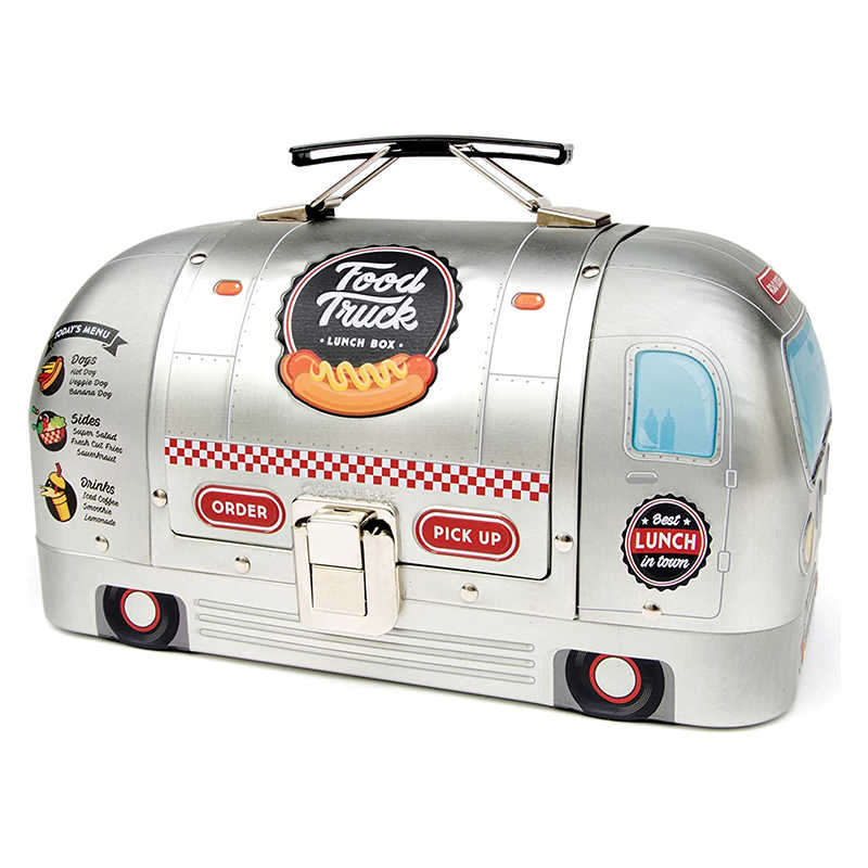 Retro Food Truck Lunch Box – Vintage Airstream Trailer Bento Container, Creative Storage Box for Kids and Adults, British Designer Camping Style