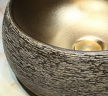 Luxury Gold Round Ceramic Wash Basin – Modern Art Vessel Sink for Bathroom, Hotel, Home Countertop