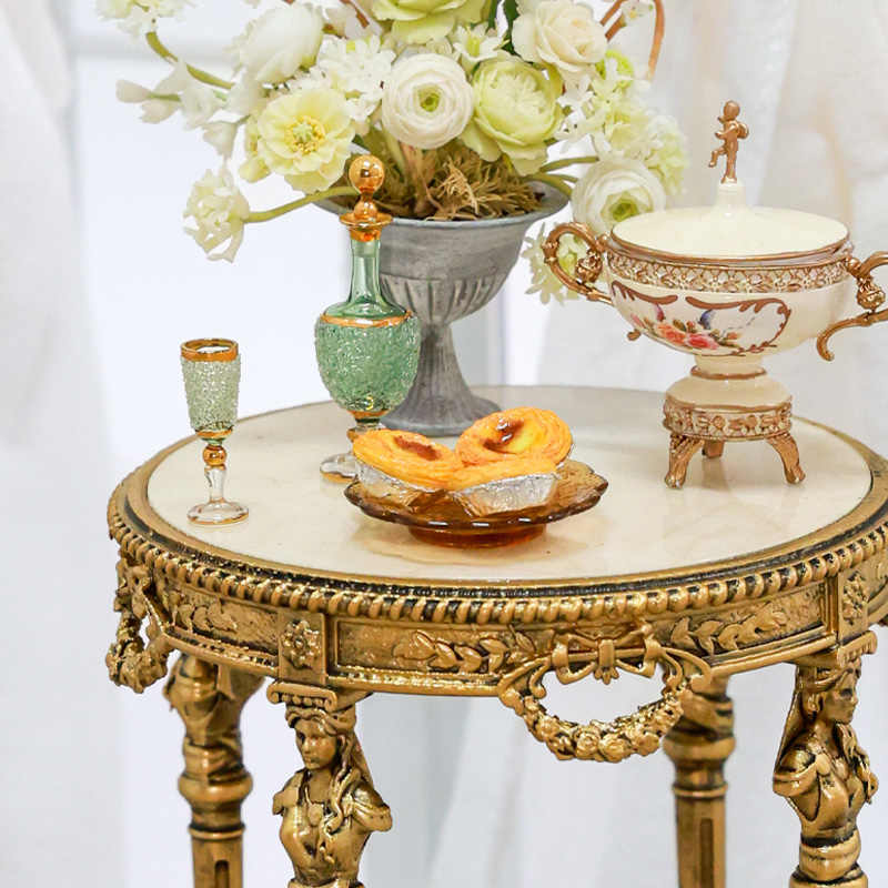Miniature Augustus Side Table DIY Kit for BJD Dolls, 1:6 Scale Ornate Baroque Style Furniture Assembly Kit with Marble Top