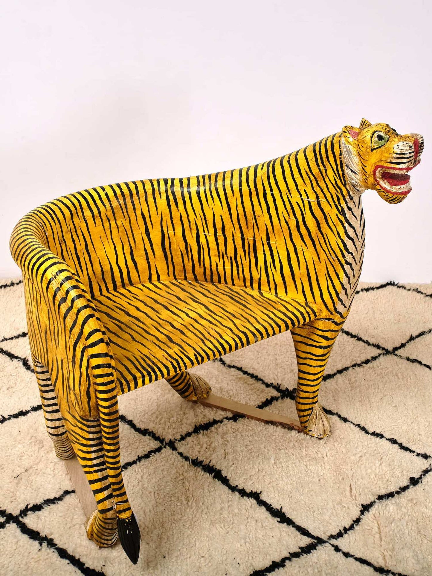 Hand Carved Tiger Accent Chair Wood | Unique Animal Shaped Lounge Chair for Living Room, Bedroom, Antique Style Statement Furniture