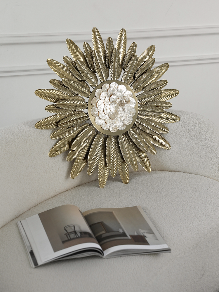 Luxury Neoclassical Feather Wall Decor, Gold Metal Decorative Art for Living Room, Hallway & Modern Background
