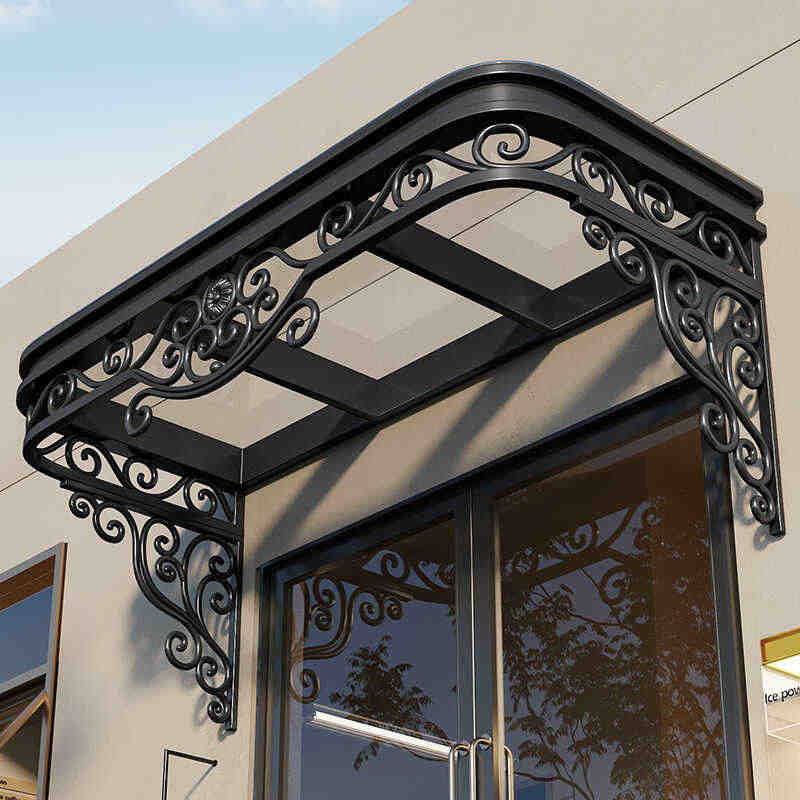 French Style Aluminum Door Canopy – Wrought Iron Decorative Window Awning, Outdoor Weather Protection with Ornate Scroll Design for Home Entrances