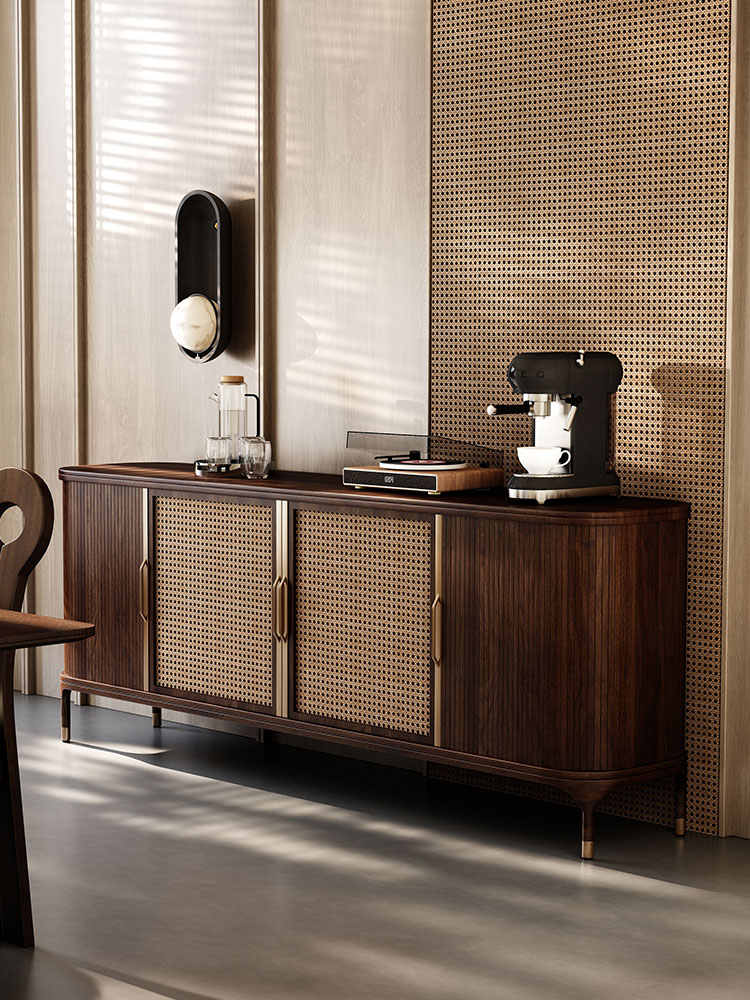 Vintage Walnut Sideboard Buffet – Retro Solid Wood Entryway Storage Cabinet for Living Room, Luxury Home Villa