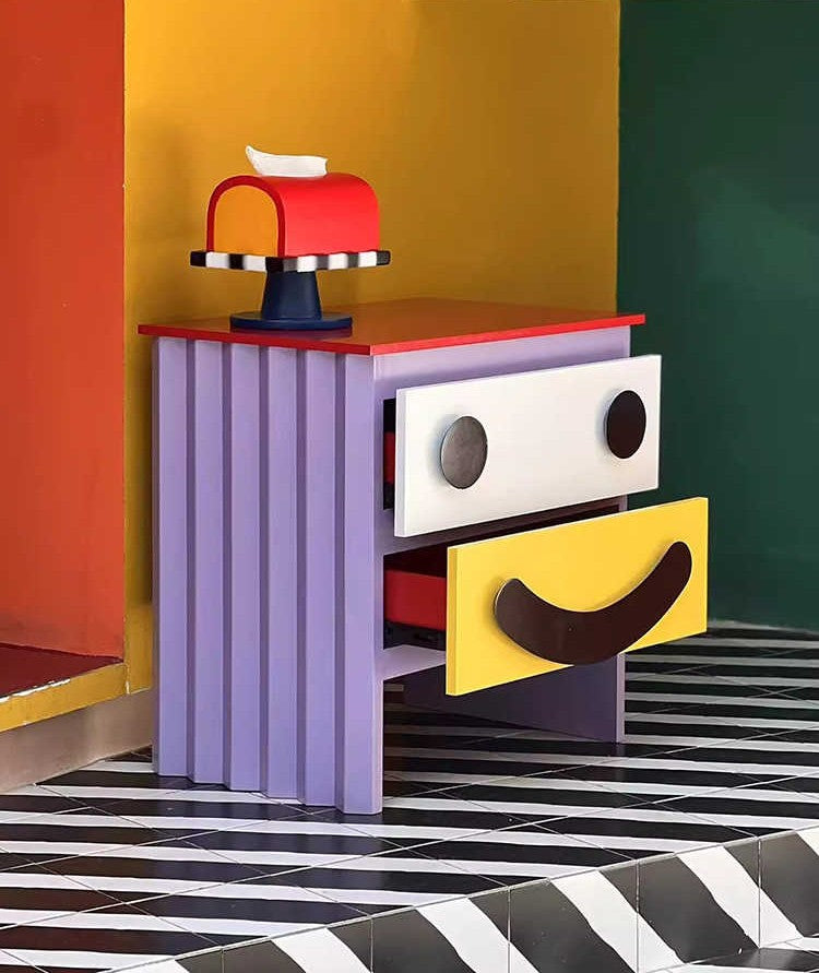 Nightstand Storage Cabinet – Colorful Geometric Kids Bedroom Organizer, Creative Art Deco Pop Side Table