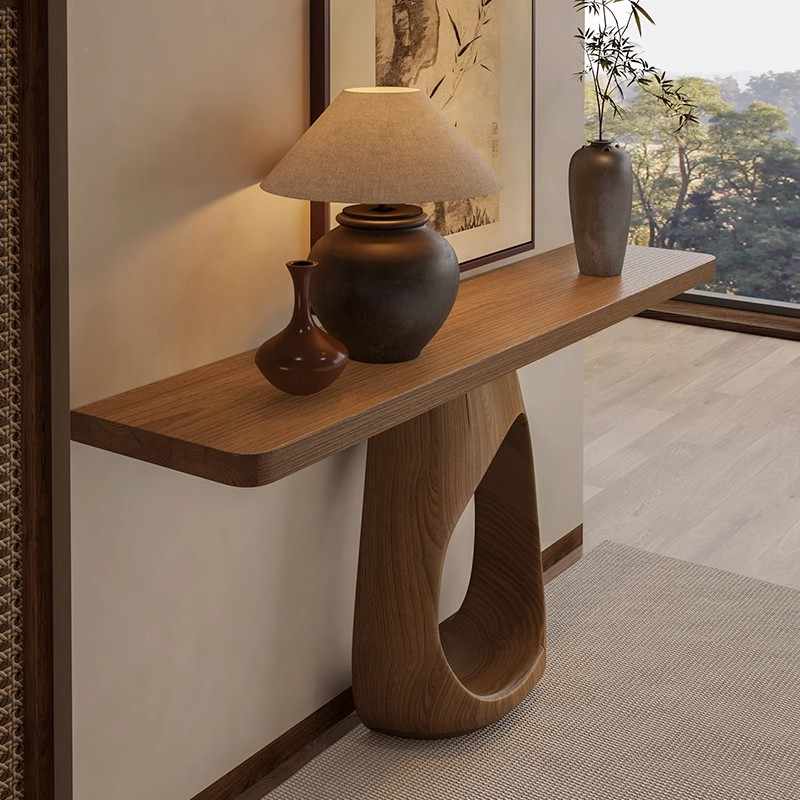 Modern Solid Wood Entryway Console Table – Designer Oriental Foyer Accent Table for Hallway and Living Room Art Décor