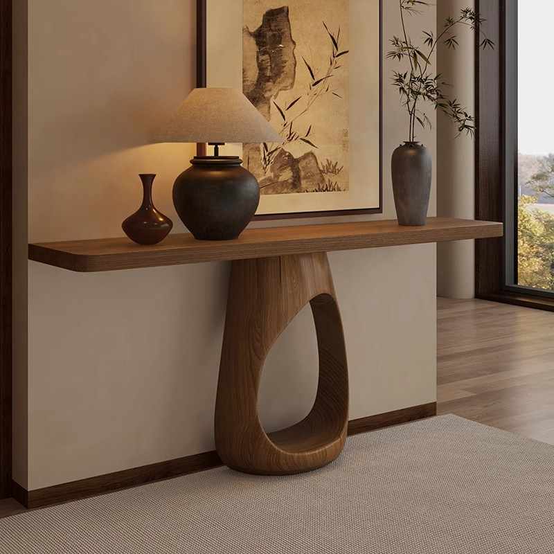 Modern Solid Wood Entryway Console Table – Designer Oriental Foyer Accent Table for Hallway and Living Room Art Décor