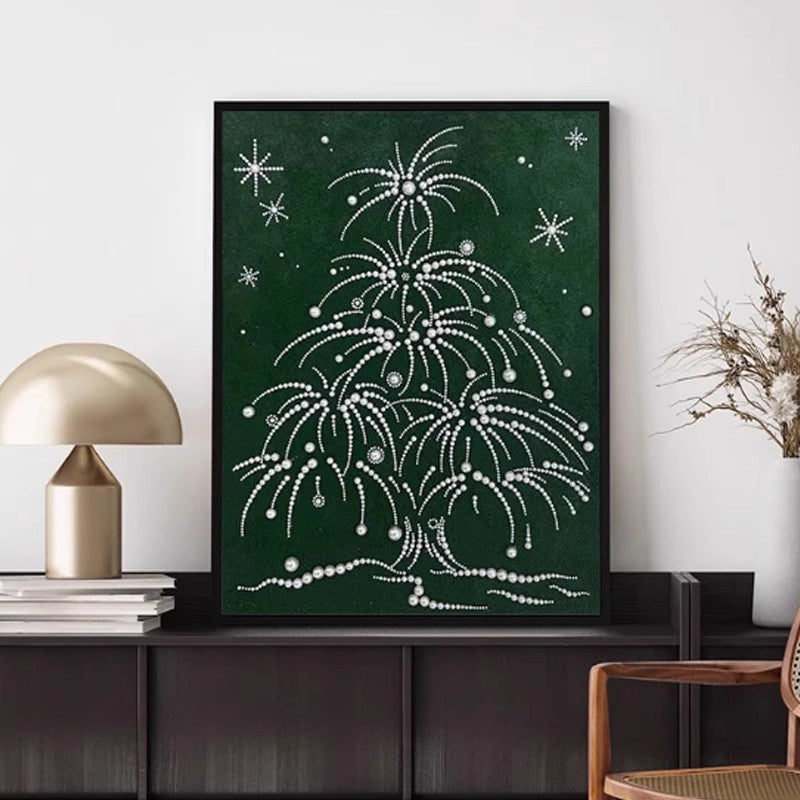 Modern Minimalist Pearl Fountain Wall Art – Abstract Green Luxury Living Room, Hallway, Entryway Decorative Painting, Matte Micro-Spray, Black Aluminum Frame