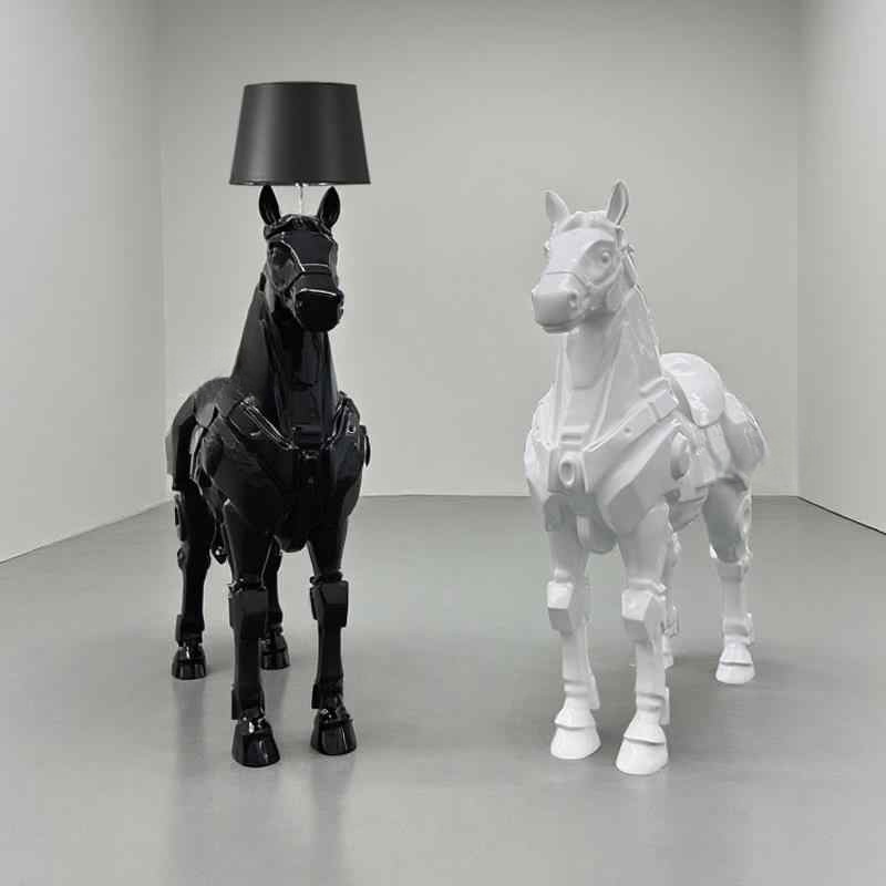 Large Matte Black Fiberglass Horse Sculpture, Modern 6ft Indoor/Outdoor Decor for Hotel, Restaurant, Lobby & Event Display