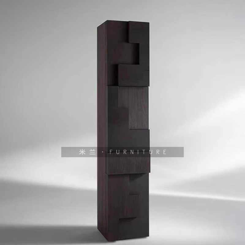 Milan Designer Modular Storage Tower, Nordic Style Cubic Display Cabinet in Black Oak Finish, Contemporary Living Room Corner Bookshelf Unit