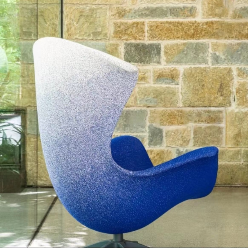 Gradient Color Lounge Chair – Modern Fiberglass Swivel Accent Chair, Blue Grey Red Ombre, Living Room Designer Armchair