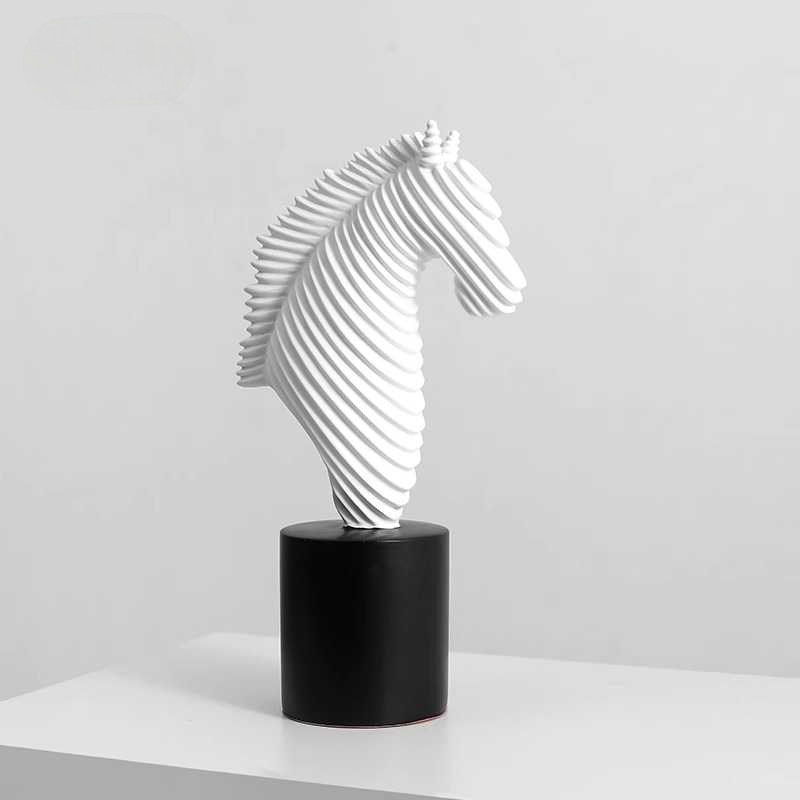Abstract Art Horse Head Sculpture Set – Black & White Modern Minimalist Resin Decor, Luxury Accent for Entryway, Living Room, Study