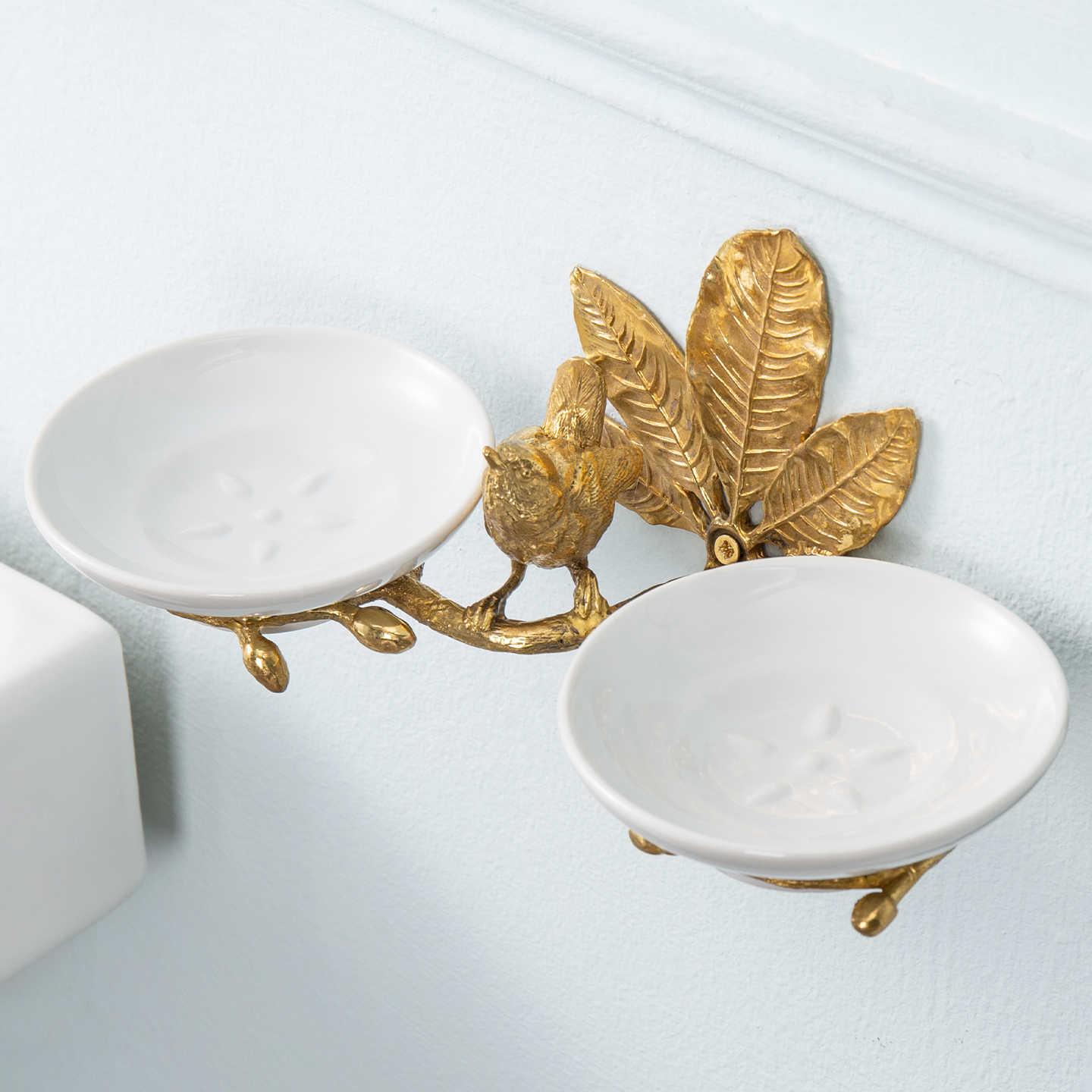Butterfly Tao Vintage Brass Double Soap Dish, Bird Leaf Bathroom Organizer