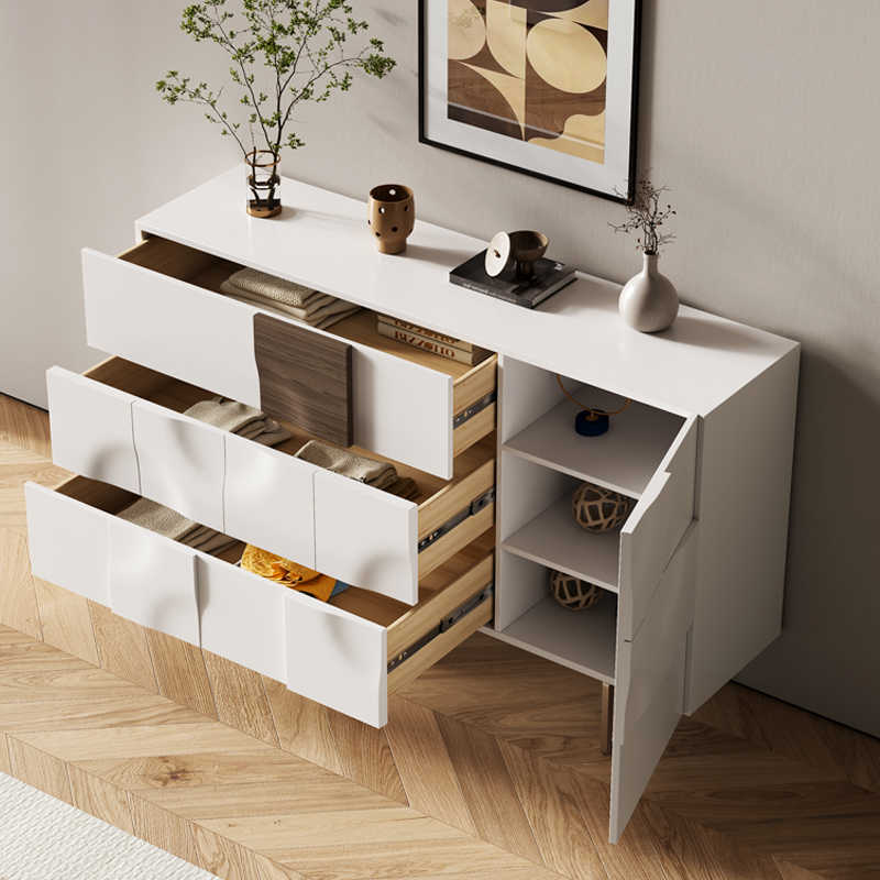 Luxury White Sideboard Cabinet – Modern Italian Style Storage Console with 3 Drawers & 1 Door, Contemporary Entryway Buffet for Living Room, Dining Room