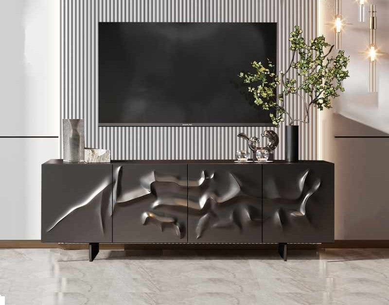 Italian Minimalist Luxury Entryway Console Cabinet – Modern Sculptural TV Stand with Relief Doors, Designer Sideboard for Living Room, Dining Room, or Foyer