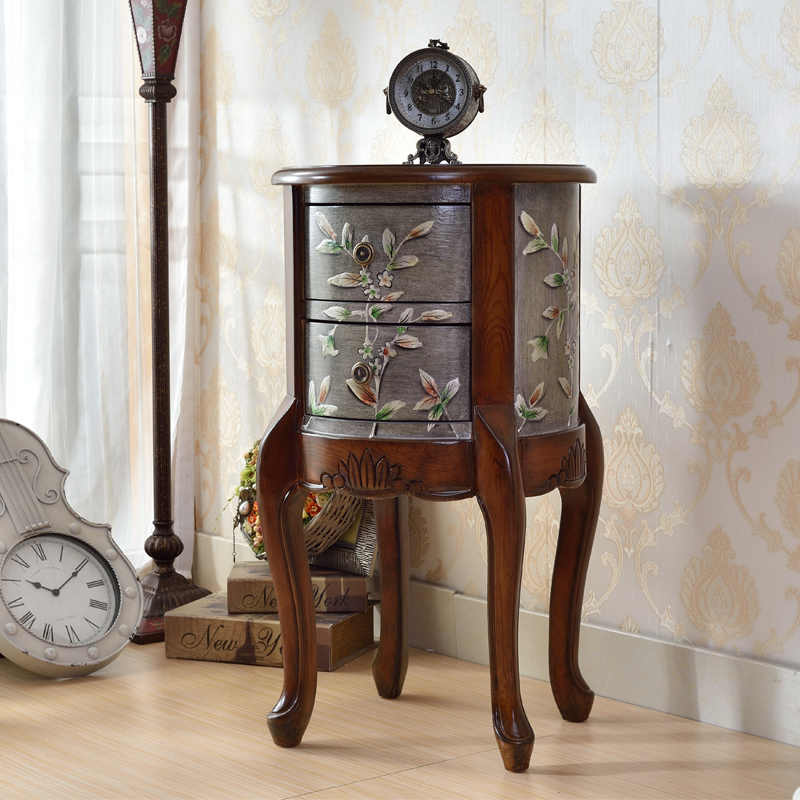 American Style Solid Wood Nightstand – Vintage Hand-Painted Storage Cabinet with Drawers, Elegant Bedside Table, Classic End Table for Living Room, Bedroom