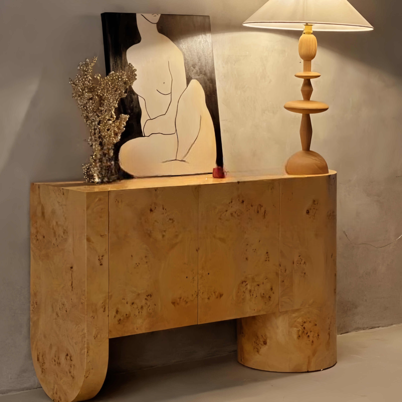 Vintage Solid Wood Entryway Cabinet, Designer Artistic Hallway Console Table, Retro Living Room Sideboard – Luxury Handmade Storage