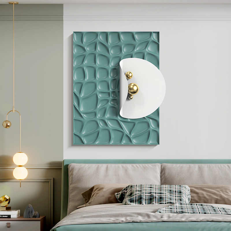 Luxury Modern Abstract Blue 3D Stone Pattern Wall Art, Handcrafted Sandstone Relief Panel with Gold Spheres for Living Room, Entryway, or Dining Room