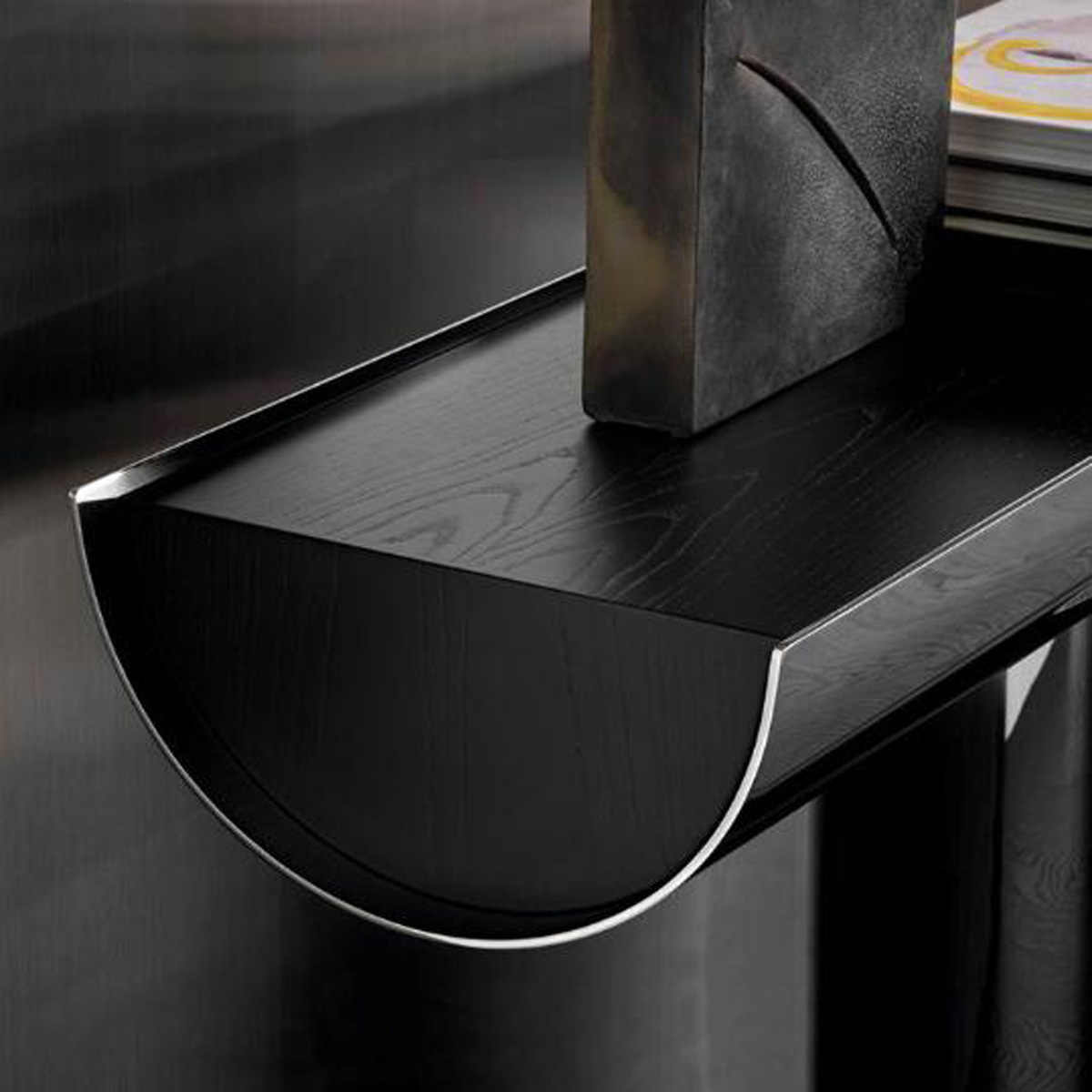 Italian Minimalist Stainless Steel Console Table, Modern Entryway Wall Table with Black Ash Top