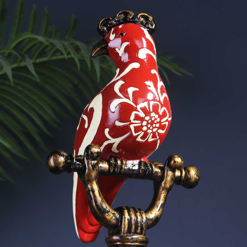Luxury Prosperity Bird Decor Set, Red & White Classical Resin Figurines for Wine Cabinet, Fireplace, Entryway, High-End Living Room Accents