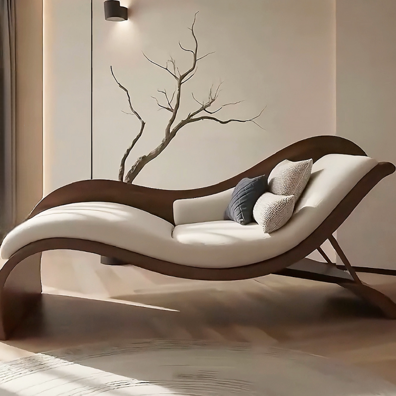 Minimalist Luxury Chaise Lounge – Black Walnut Solid Wood Daybed for Living Room & Bedroom