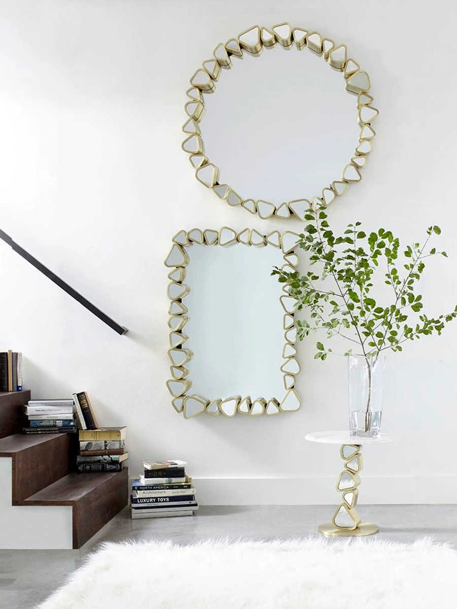 Modern Luxury Marble Side Table, Small Designer Round Coffee Table with Unique Geometric Metal Base, 18-Inch End Table for Living Room, Bedroom, Accent Corner