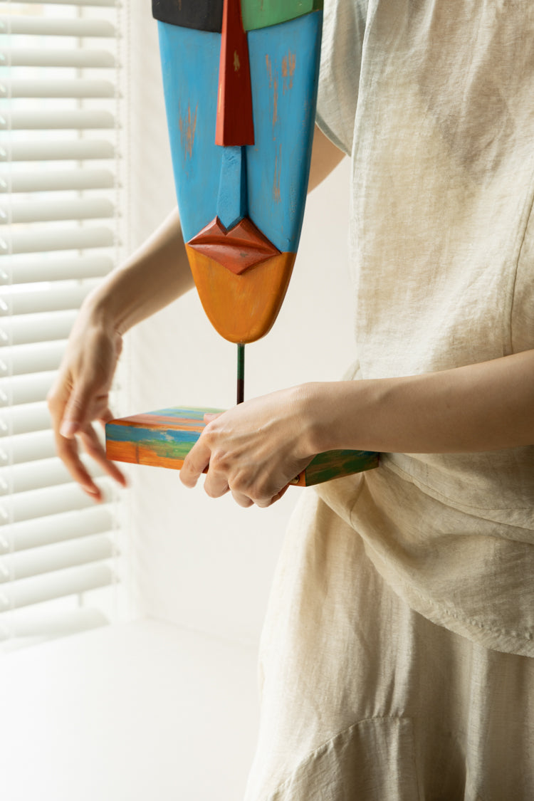 Contemporary Wood Sculptures – Handcrafted Colorful Totem Art Collection for Living Room & Entryway Display