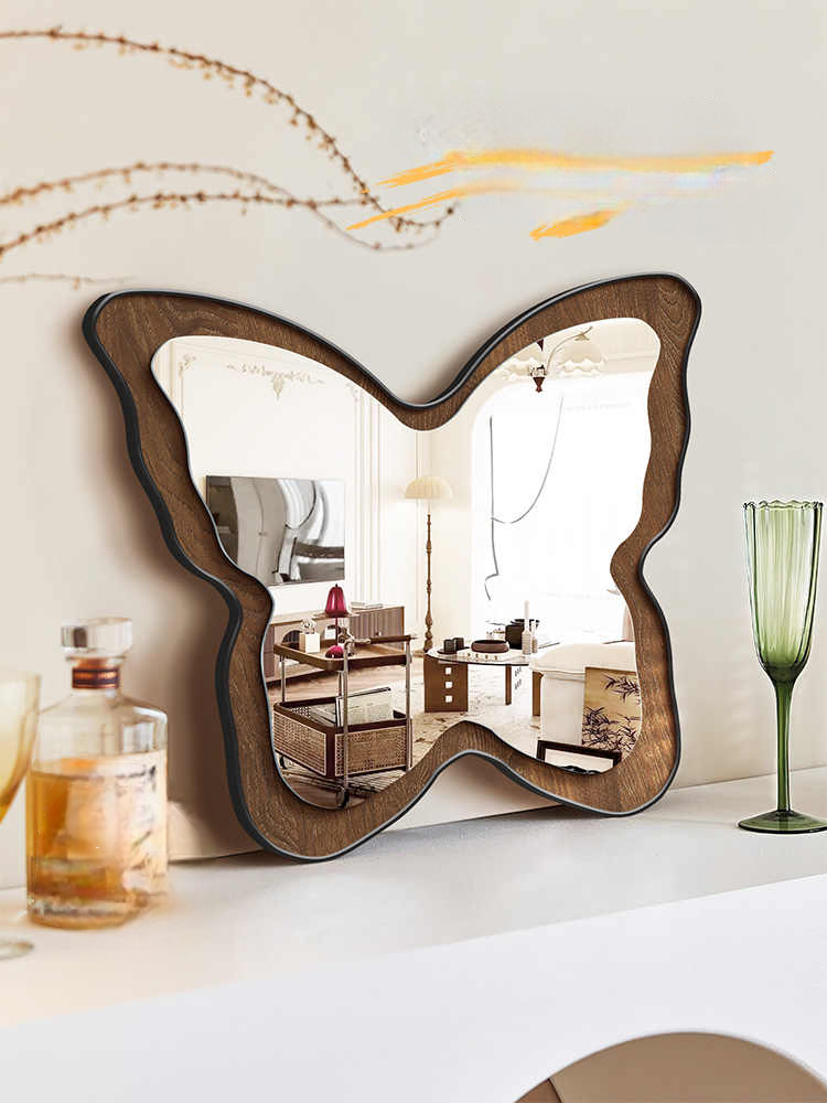 3D Butterfly Mirror Art, Creamy Vintage Accent Wall & Table Decor (Black Frame, Handcrafted Micro-spray)