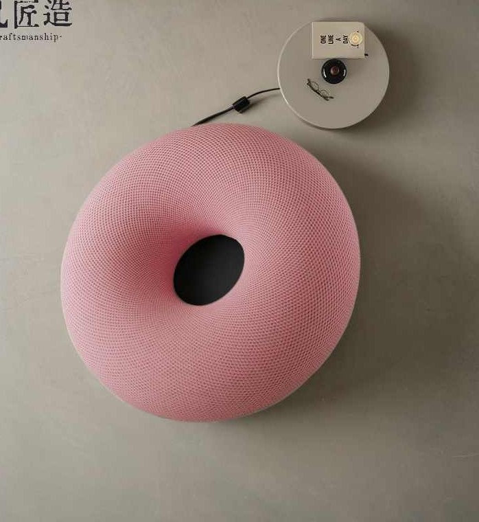 Craftsmanship Designer Donut Chair with Textured Pink Fabric, Modern Minimalist Swivel Accent Chair for Living Room & Bedroom