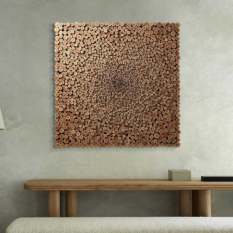 Wabi-Sabi Red Minimalist 3D Mosaic Wood Wall Art, Niche Solid Wood Decorative Relief Panel