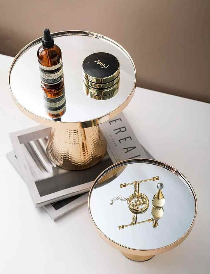 Luxury Multifunction Tall Serving Tray Set, Gold-Plated Dessert Stand & Cosmetic Organizer, Mirror-Finish Decorative Display Tray Small + Large