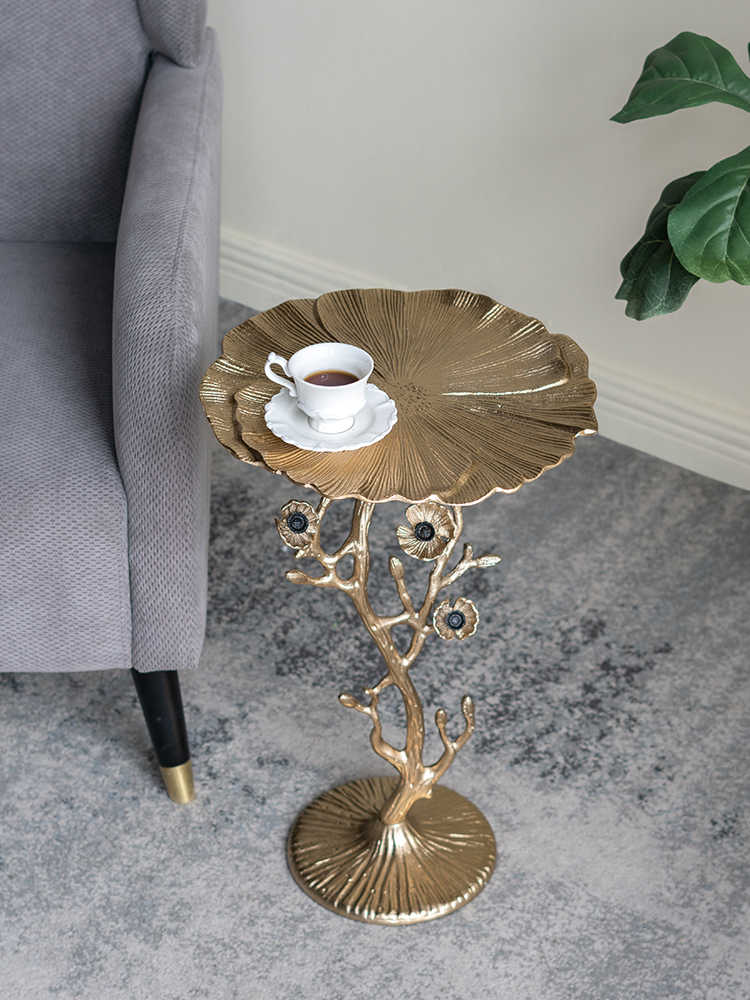 Accent Table, Luxury Retro Gold Floral Coffee/End Table, Branch Side Table for Living Room, Bedroom, or Balcony