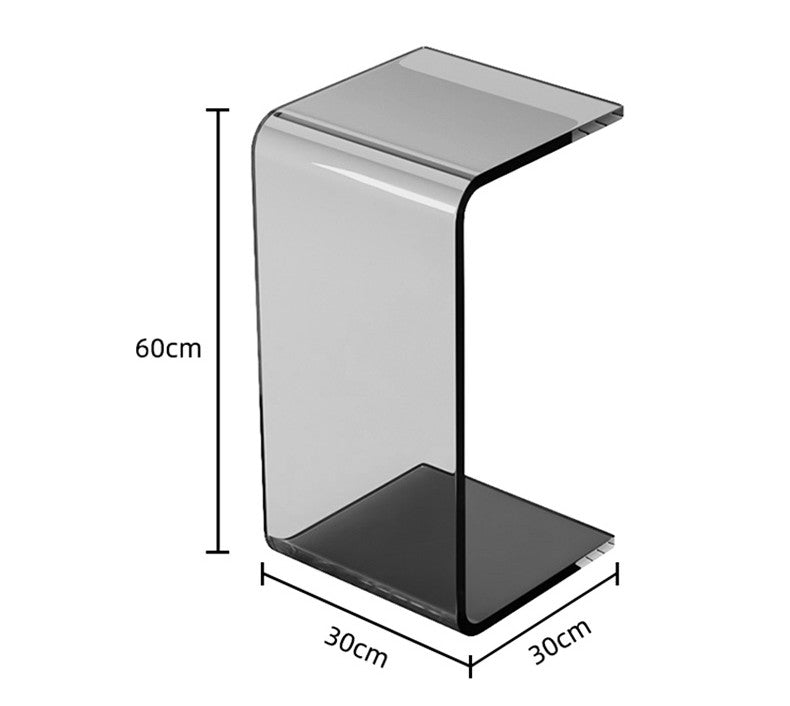 Modern Smoke Gray Acrylic C-Shaped Side Table – Minimalist Transparent Sofa Accent End Table, Small Living Room Nightstand, Space-Saving Bedside Coffee Table