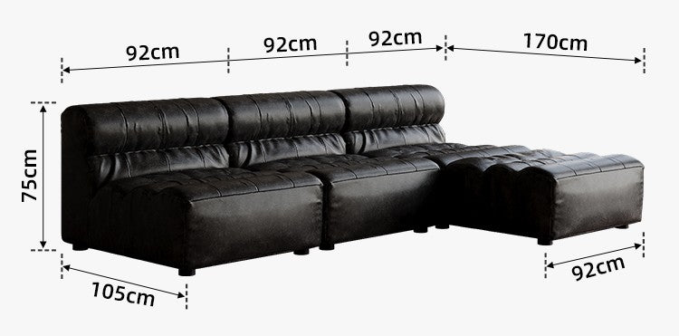 Vintage Modular Armless Leather Chaise Sofa Set – Retro Modern Sectional for Small Apartment Living Room, Tufted Lounge