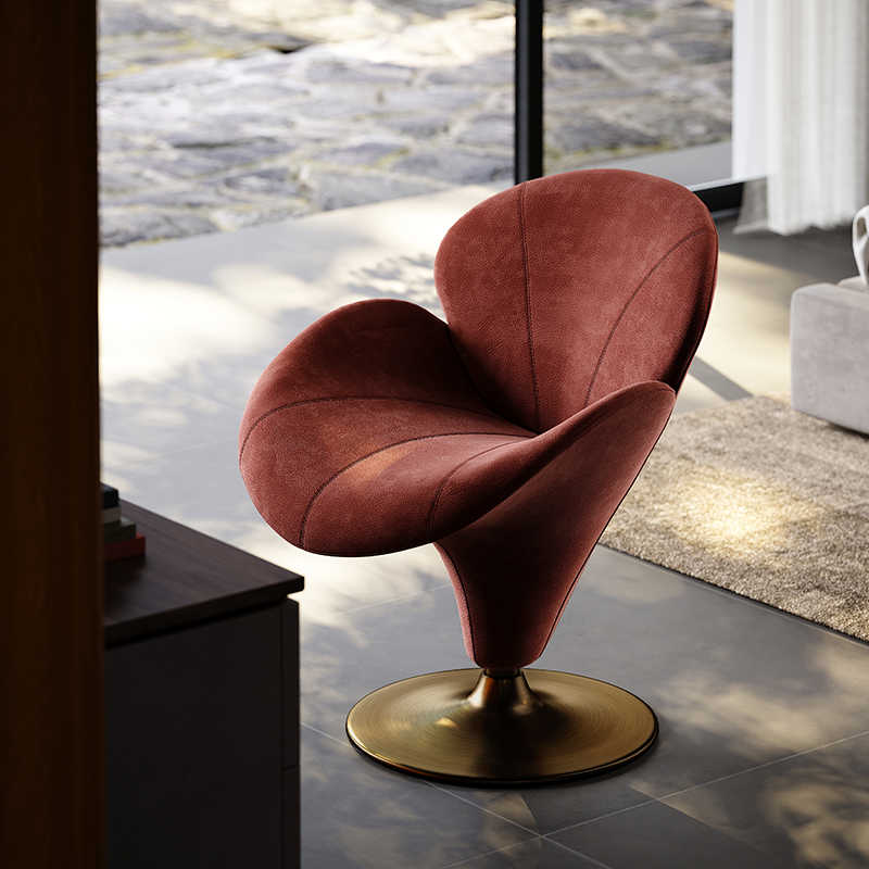 VISN Italian Luxury Leather Vanity Chair with Backrest – Modern Designer Swivel Accent Chair, Upholstered Makeup Stool for Bedroom, Dressing Room, Contemporary Furniture
