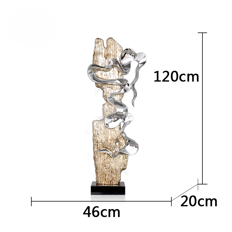 Modern Luxury Abstract Floor Sculpture, Tall Silver Art Decor for Living Room, Hallway, TV Stand, Hotel Entrance