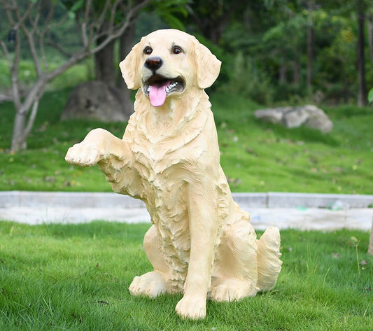 Life-Size Golden Retriever Outdoor Statue, Realistic Sitting Dog Sculpture with Paw Up – Large Garden, Patio, Entryway, Living Room Decor