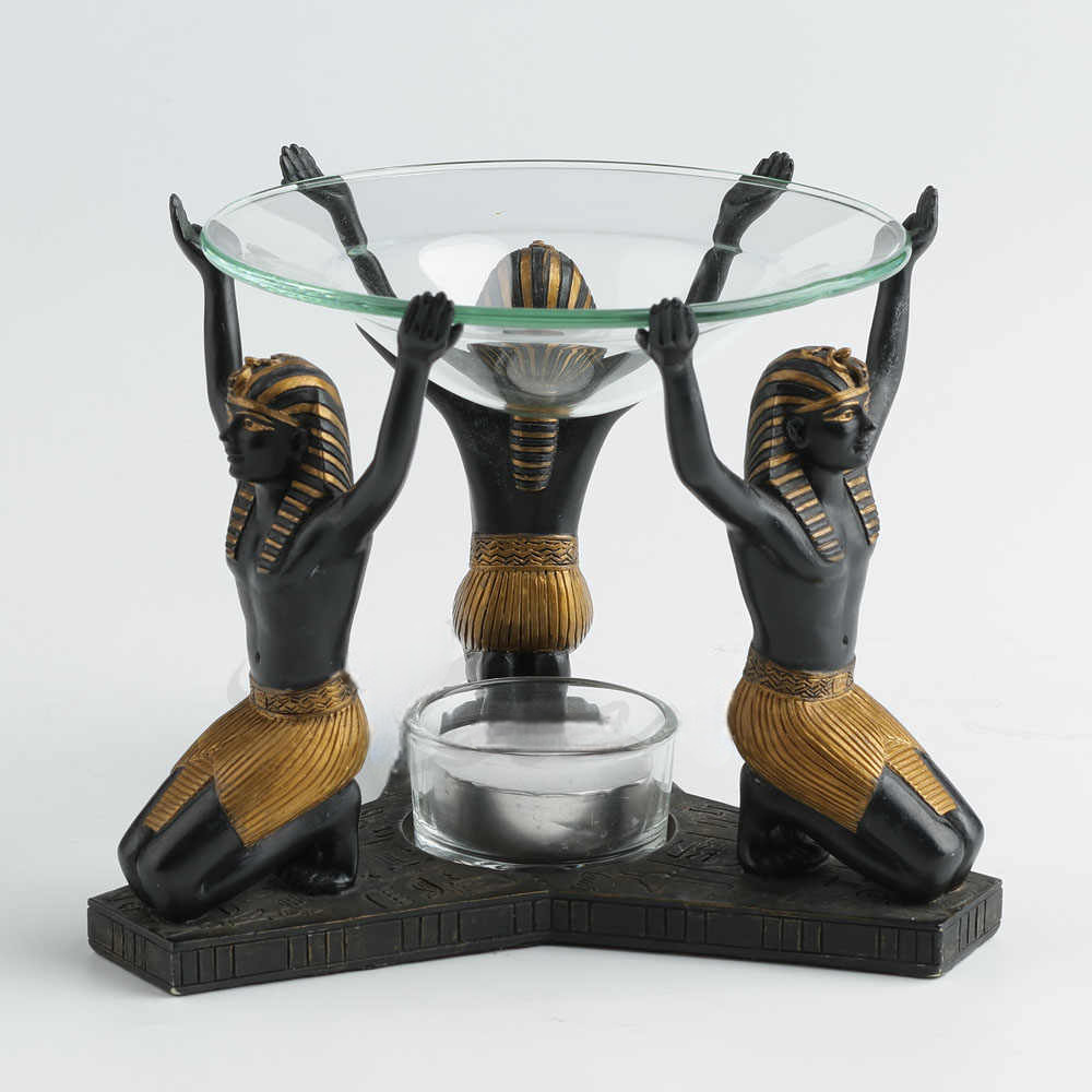 Egyptian Pharaoh Perfume Holder – Resin Figurine Tray with Glass Dish, Home Decor Accent and Unique Gift