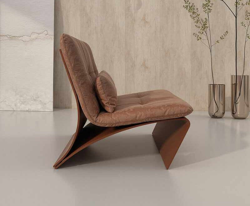 Contemporary Italian Minimalist Z-Chair – Sculptural Armless Lounge Chair with Geometric Base, Premium Upholstered Accent Furniture