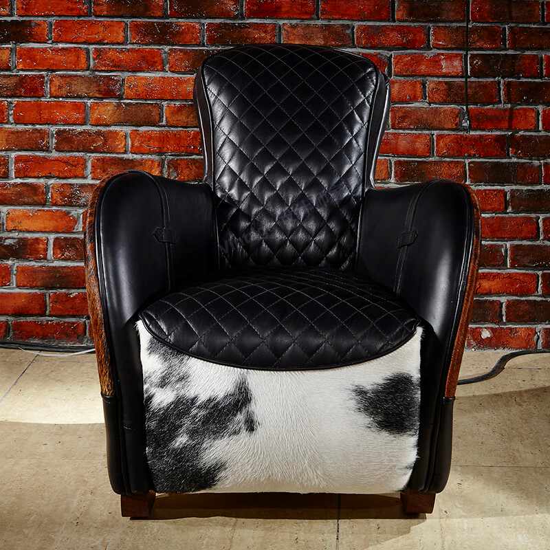Italian Luxury Saddle Chair – Premium Waxed Leather & Cowhide Accent Chair with Equestrian-Inspired Design, Vintage European Living Room Furniture