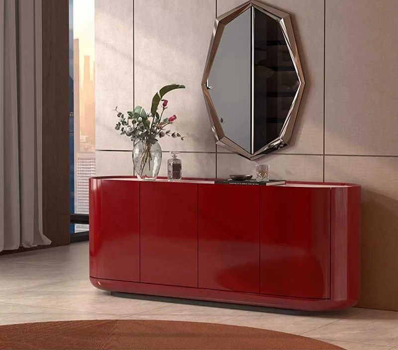 Retro Luxury Red Sintered Stone Sideboard, Modern Minimalist Buffet Storage Cabinet, Wall-Mounted TV Console for Living Room/Bedroom