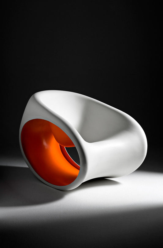 Creative Fiberglass Hollow-Out Lounge Chair, Modern Orange Sculptural Rocking Accent for Villa, Reception, or Sales Office