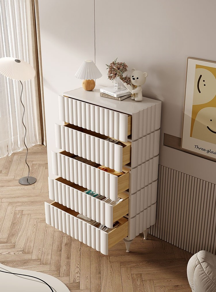 Luxury Minimalist Solid Wood Dresser, Modern Cream Style Five-Drawer Chest for Bedroom Storage & Organization