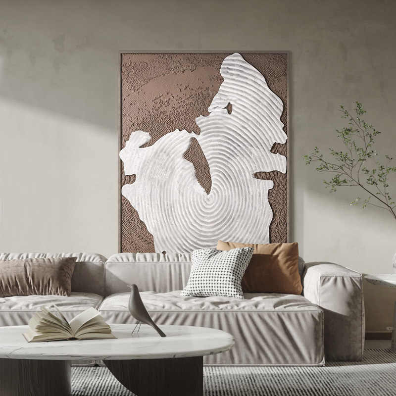Minimalist 3D Sculpted Wall Art – Oversized Hand-Painted Textured Oil Canvas for Living Room, Hallway, Entryway, Solid Wood Frame