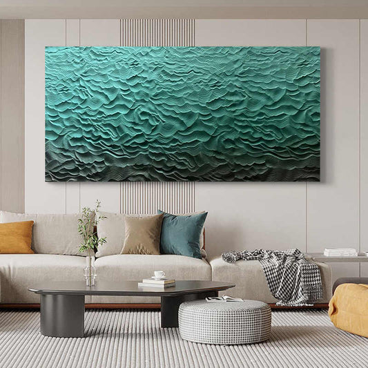 Extra Large Modern Wave Texture 3D Wood Relief Wall Art, Handcrafted Sandstone Panel with Black Aluminum Frame for Living Room, Hotel, Entryway